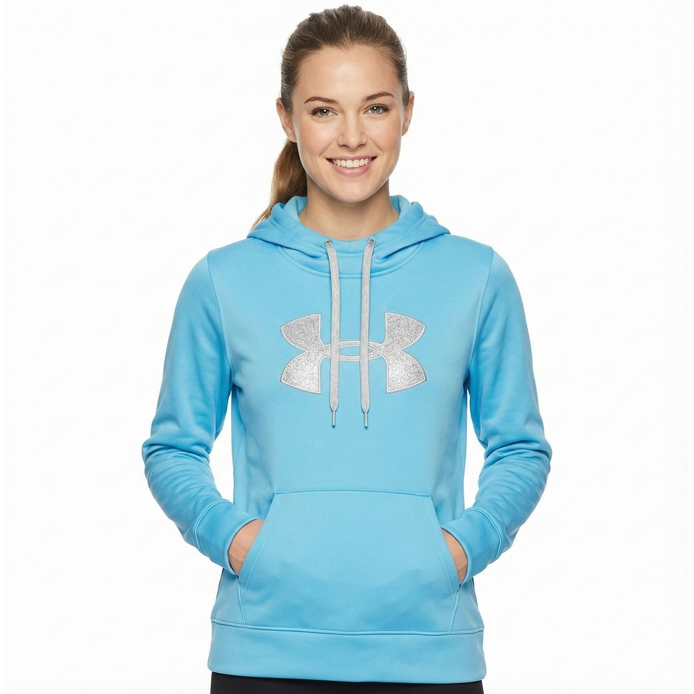 Under Armour Hoodie Womens XL Blue Loose Fleece Logo Pullover Sweatshirt 1360295